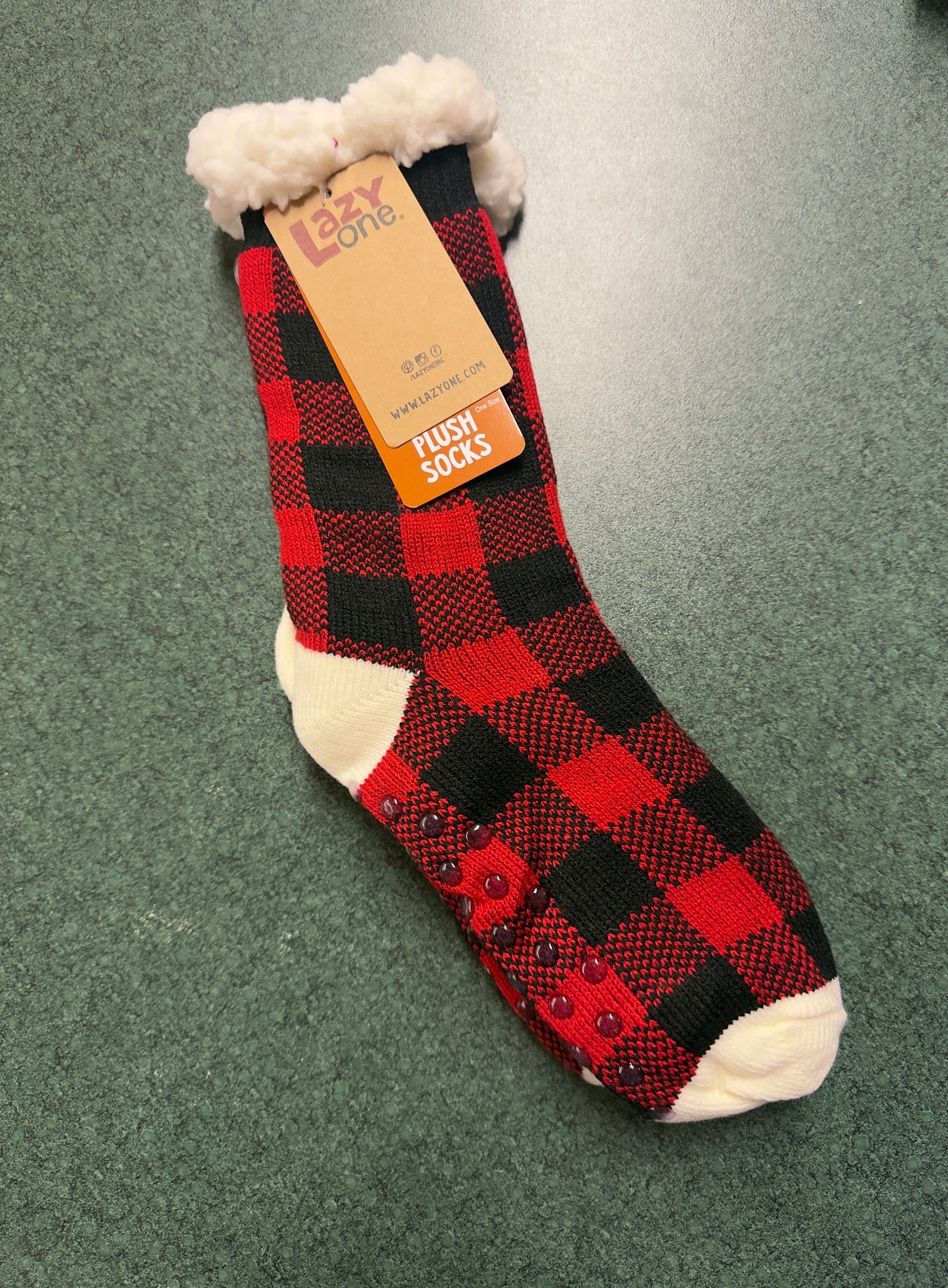 Red Plaid Plush Sock