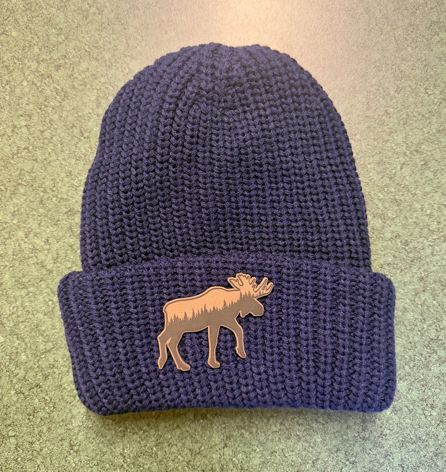 Moose Tree Skyline Leather Patch Beanie Color Navy