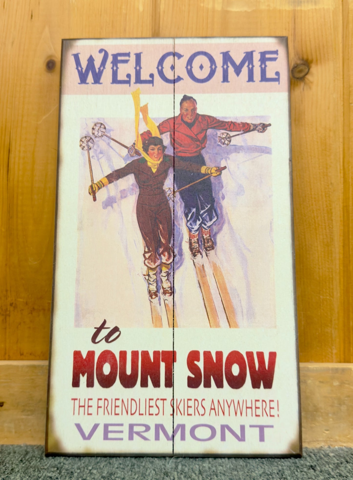Friendliest Skiers - Wood & Metal Wall Art Wood / 14" x 8"