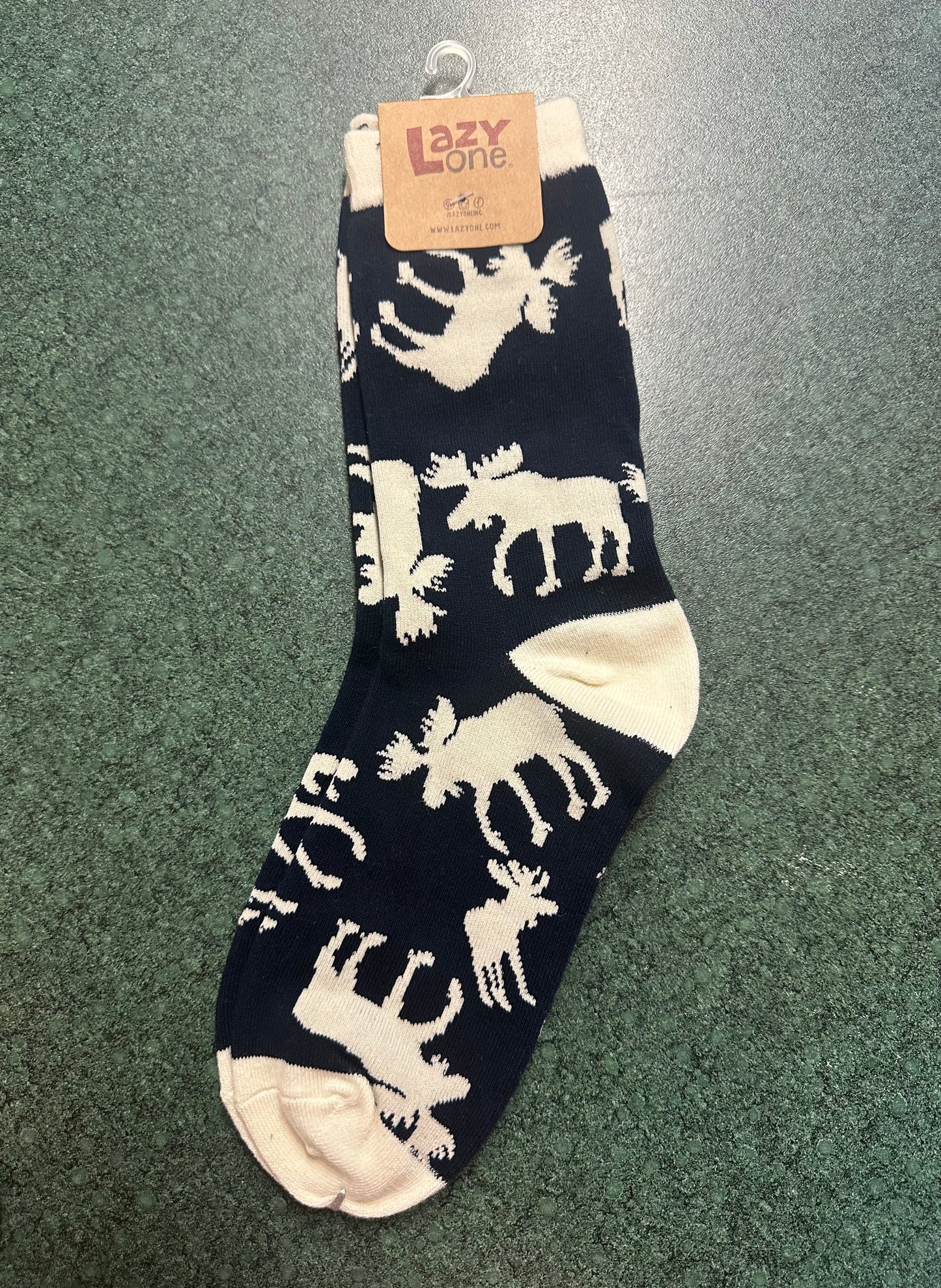 Moose Print Socks Color Navy & White