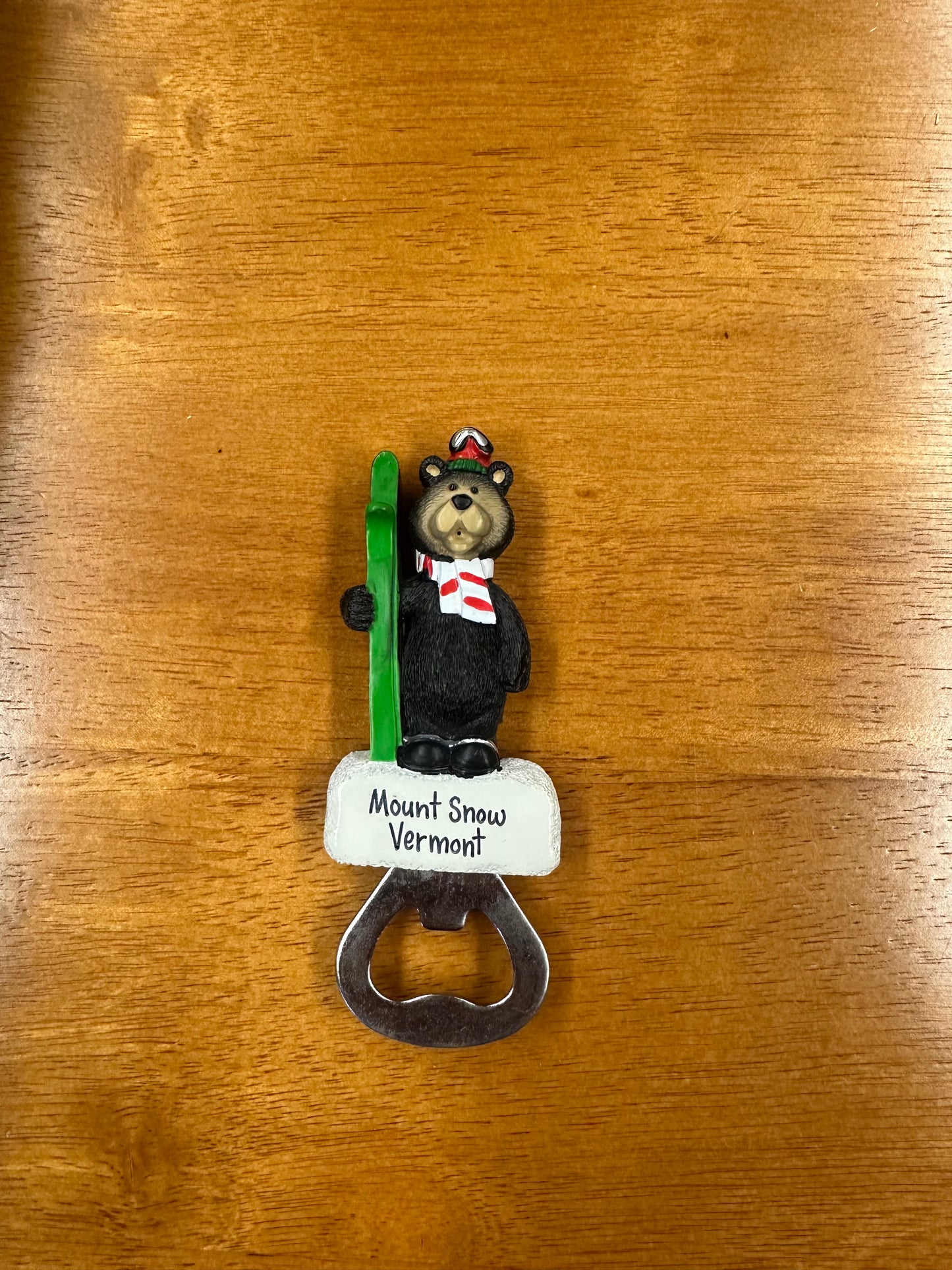 Mount Snow Bear With Skiis Bottle Opener Magnet