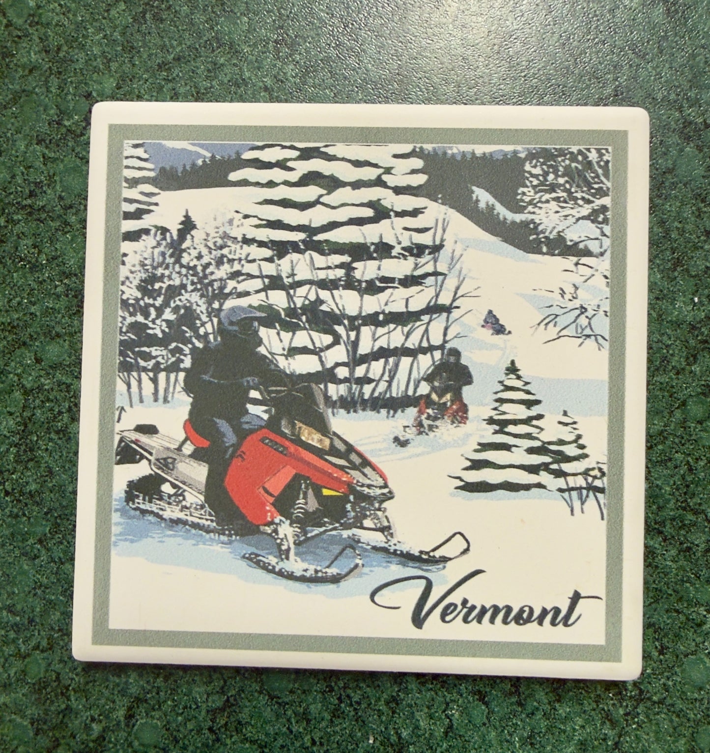 Vermont - Painterly - Snowmobile Scene Coaster
