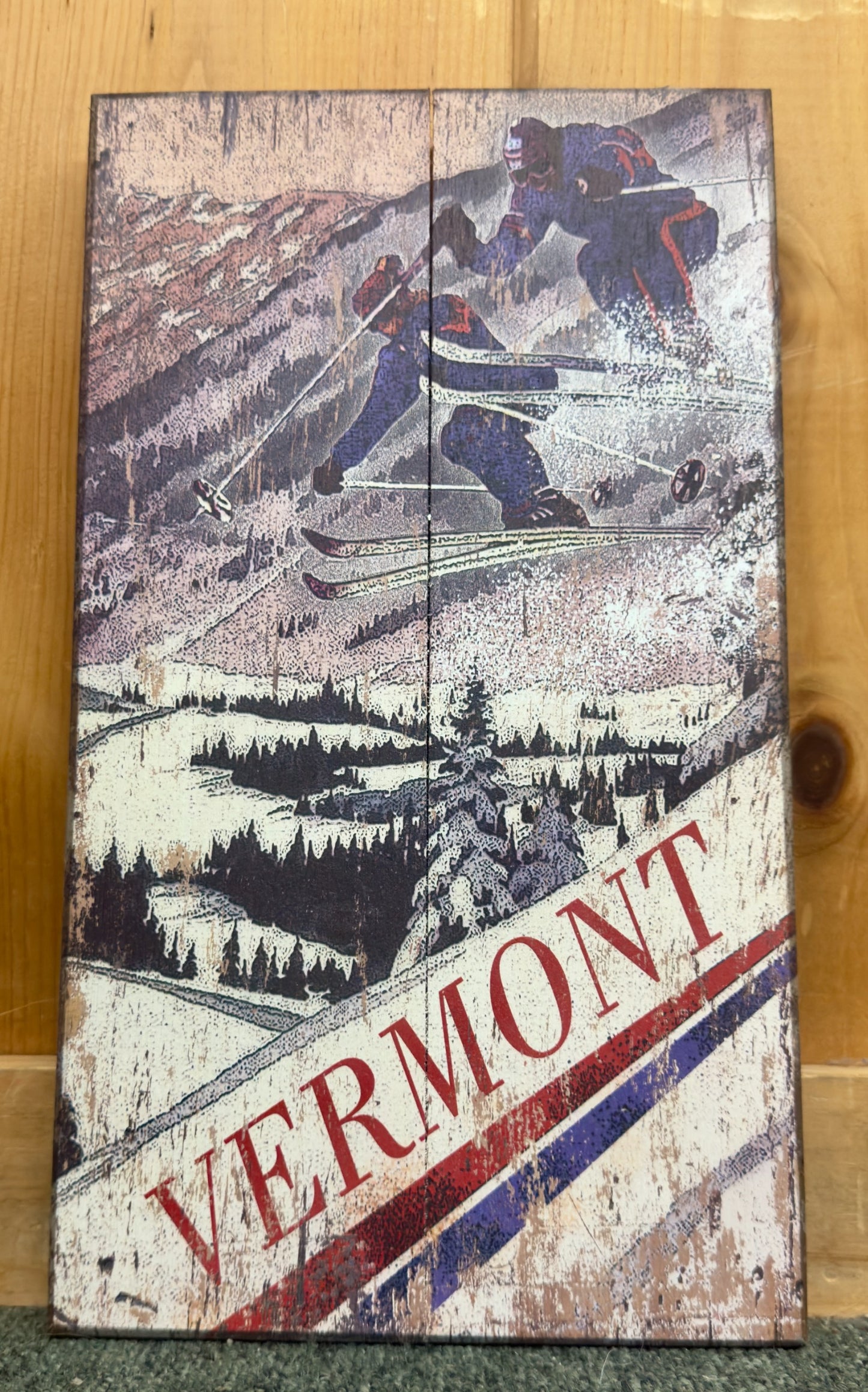 Mountain Ski Rush - Wood & Metal Wall Art Wood / 8" x 14"