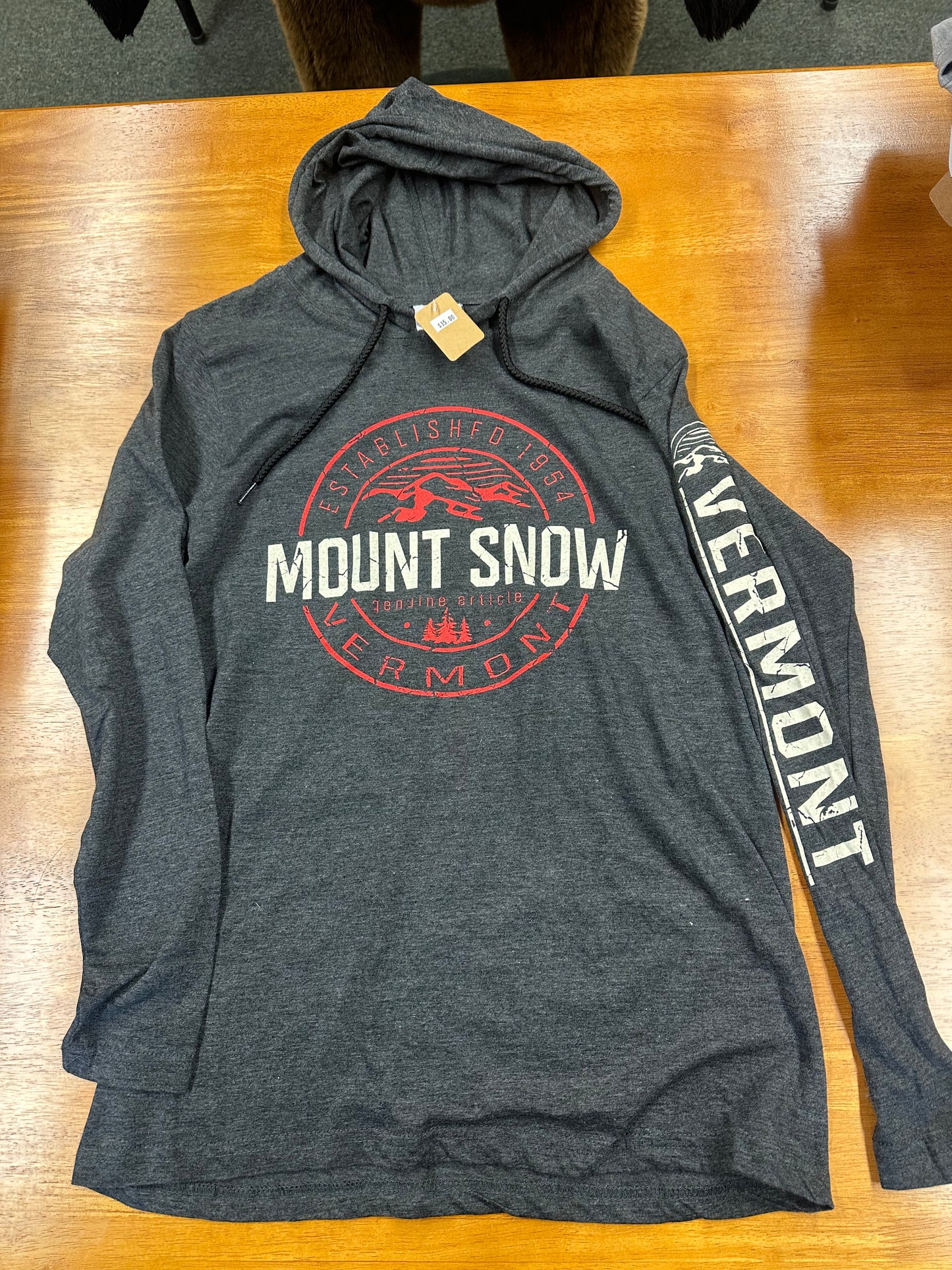 Mount Snow Circle Est 1954 VT Full Front Left Sleeve Heather Hoodie