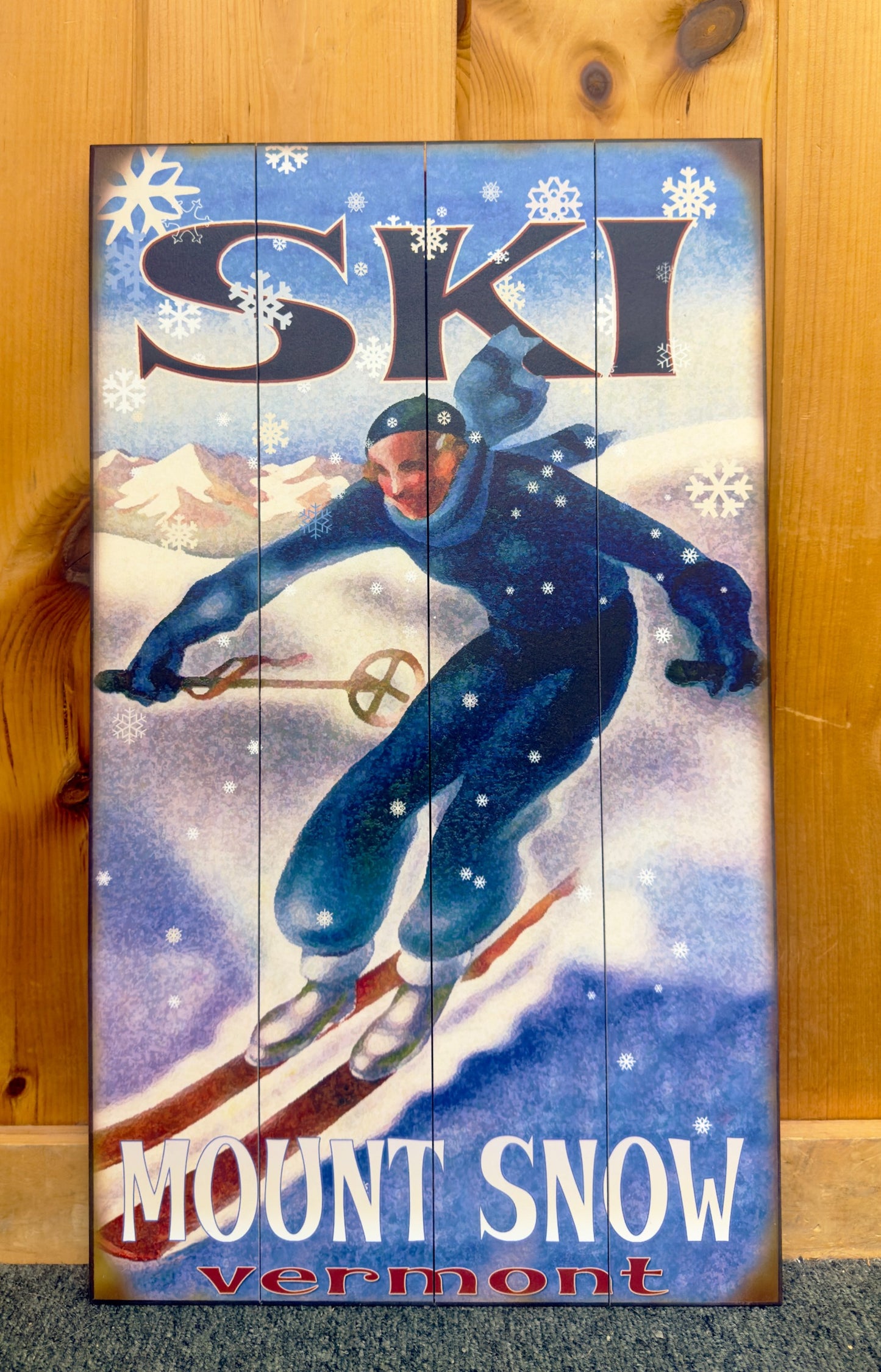 Snowflake Skier - Wood & Metal Wall Art - Wood / 24" x 14"