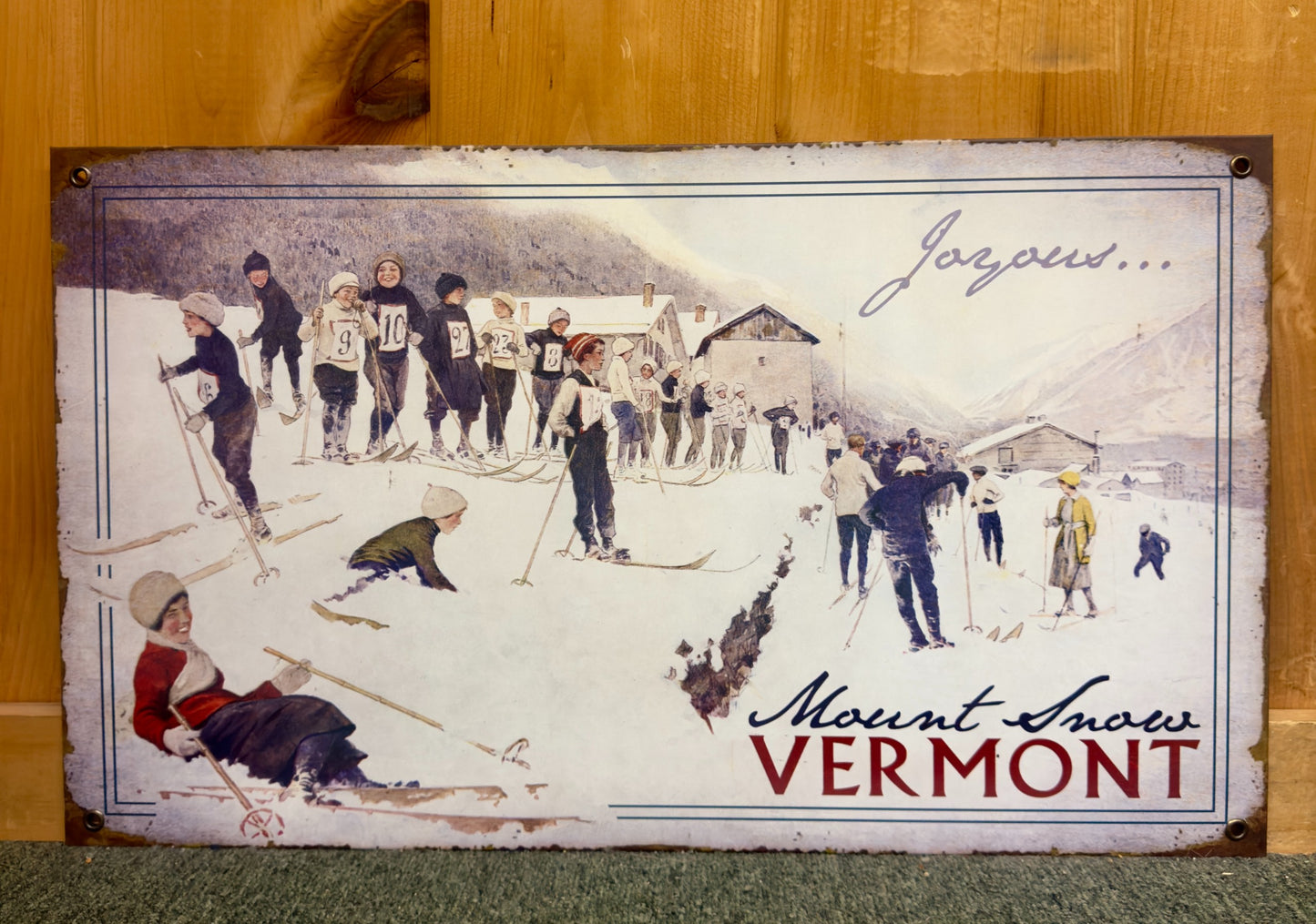 Joyous Skiing - Wood & Metal Wall Art - Metal / 24" x 14"