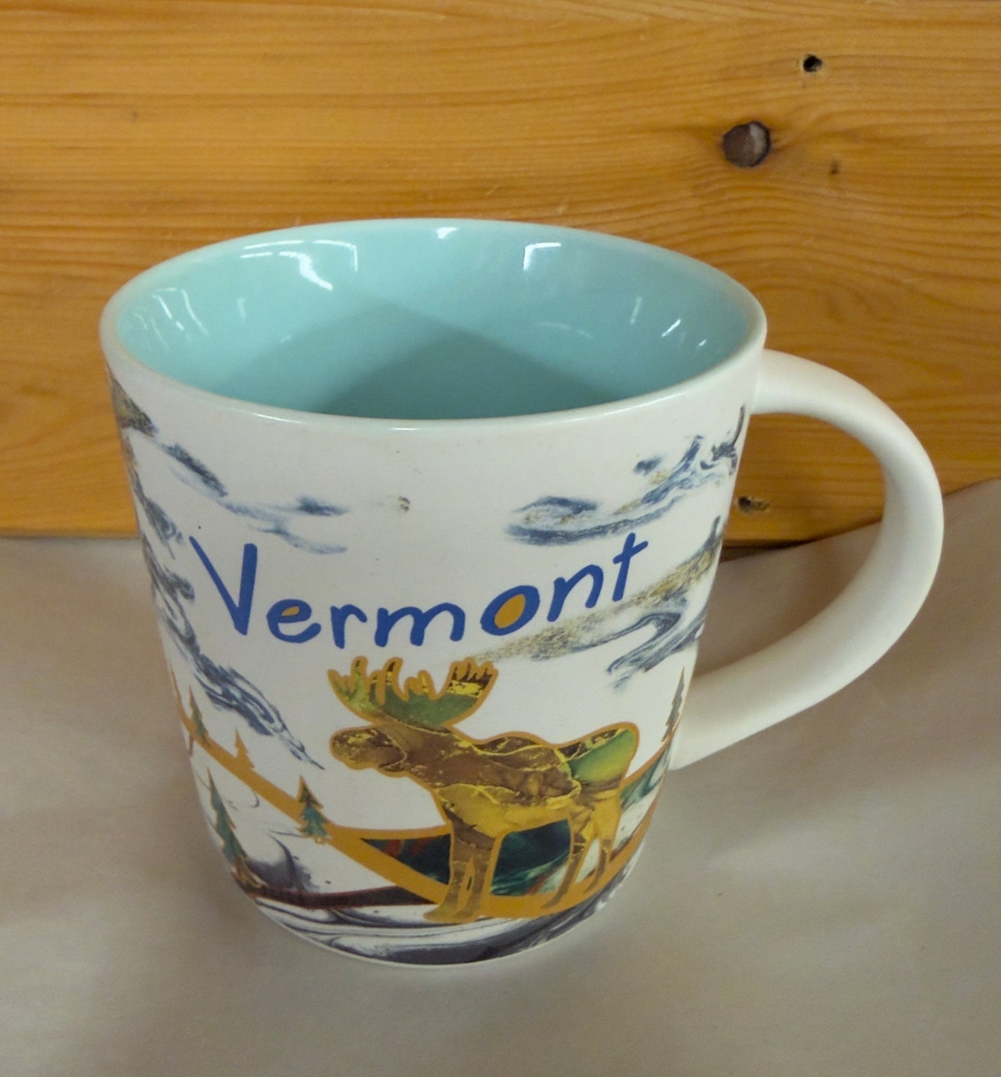 Marble Pattern Watercolor Vermont Scene Mug Color Blue