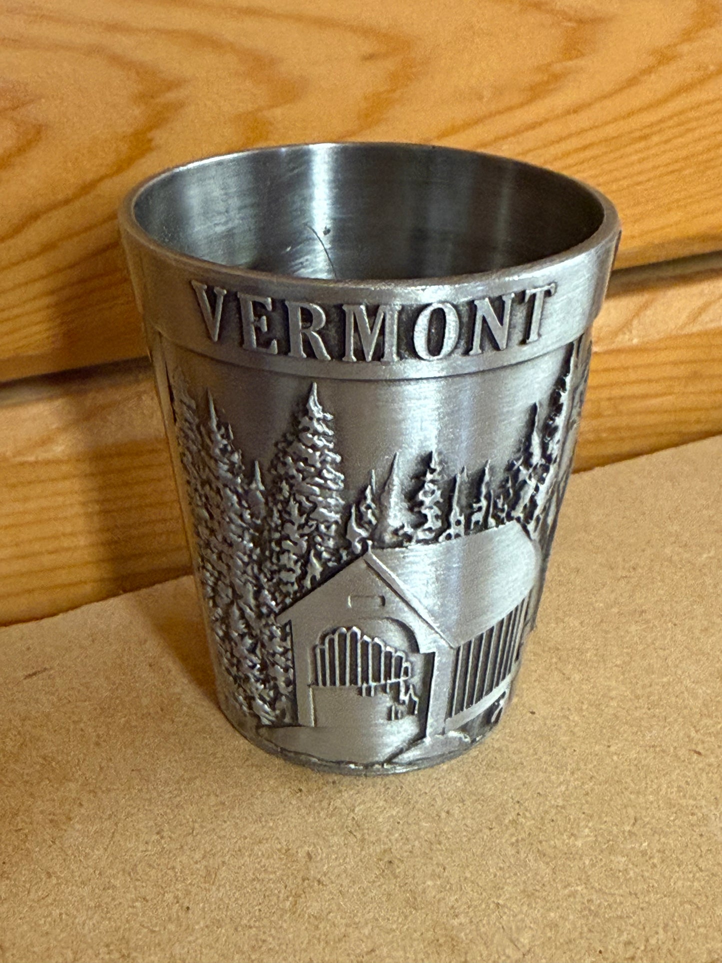 Pewter Shot Glass With Vermont Motif
