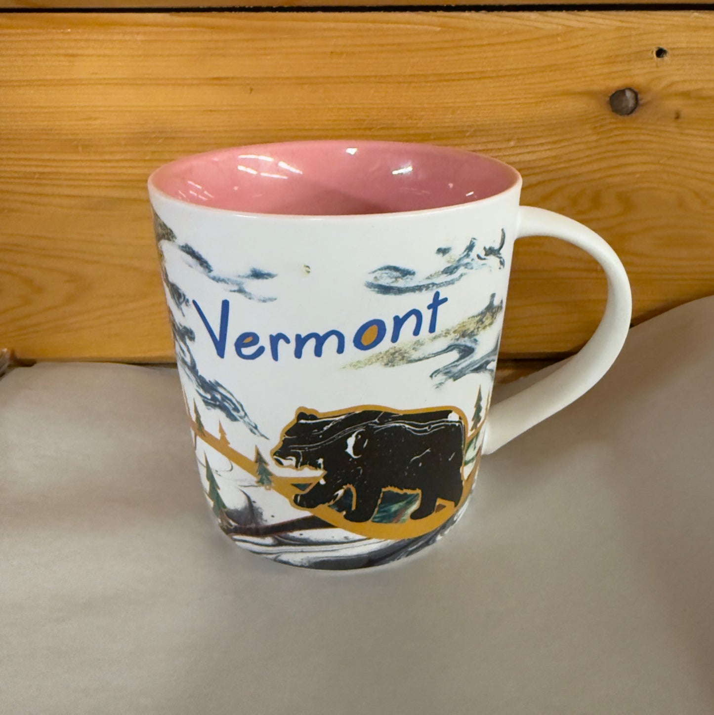 Marble Pattern Watercolor Vermont Scene Mug Color Pink