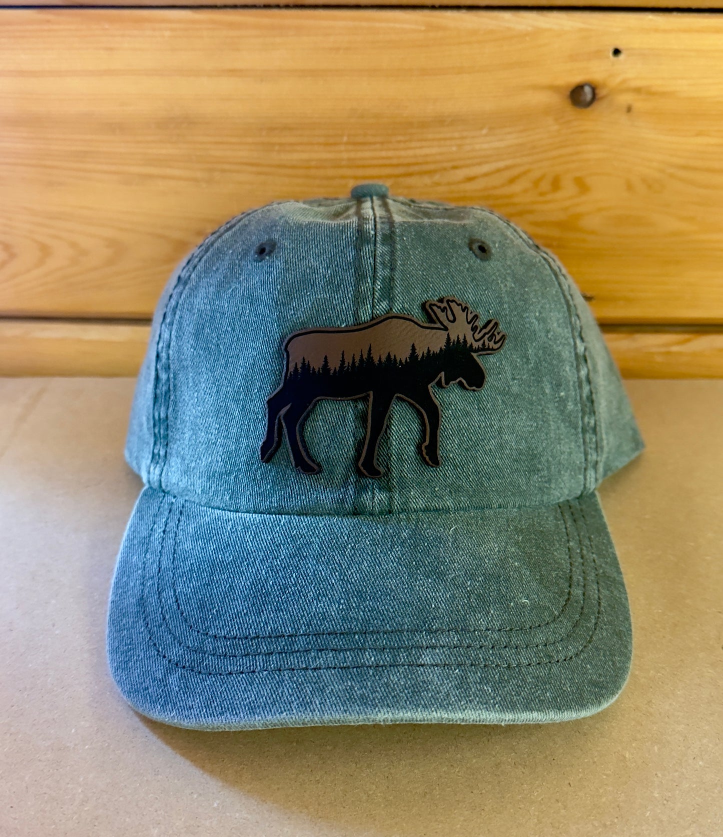 Moose Tree Skyline Leather Patch Cap Color Distressed Hunter Green