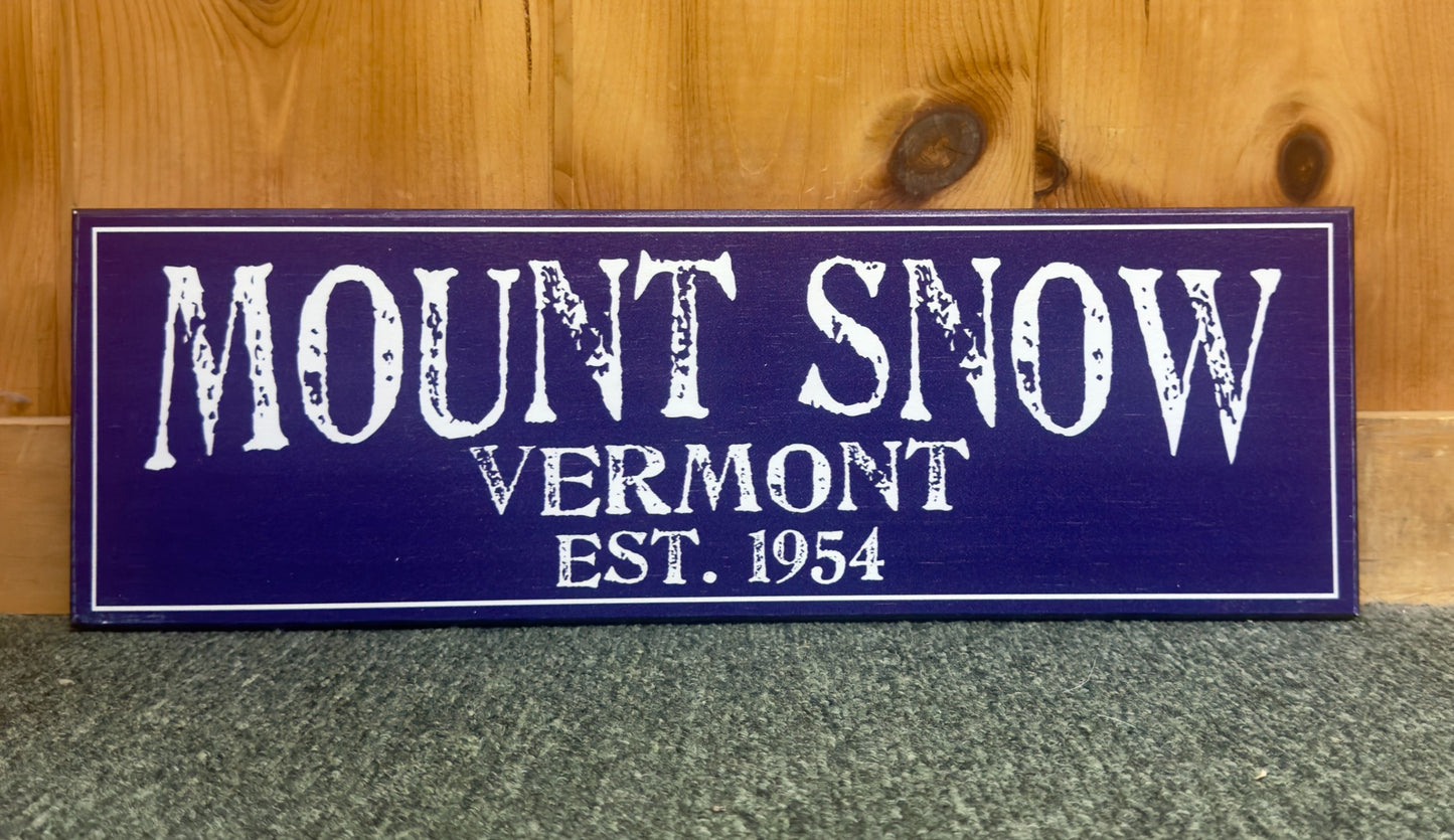 Mount Snow Vermont Est 1954 Navy Wooden Sign