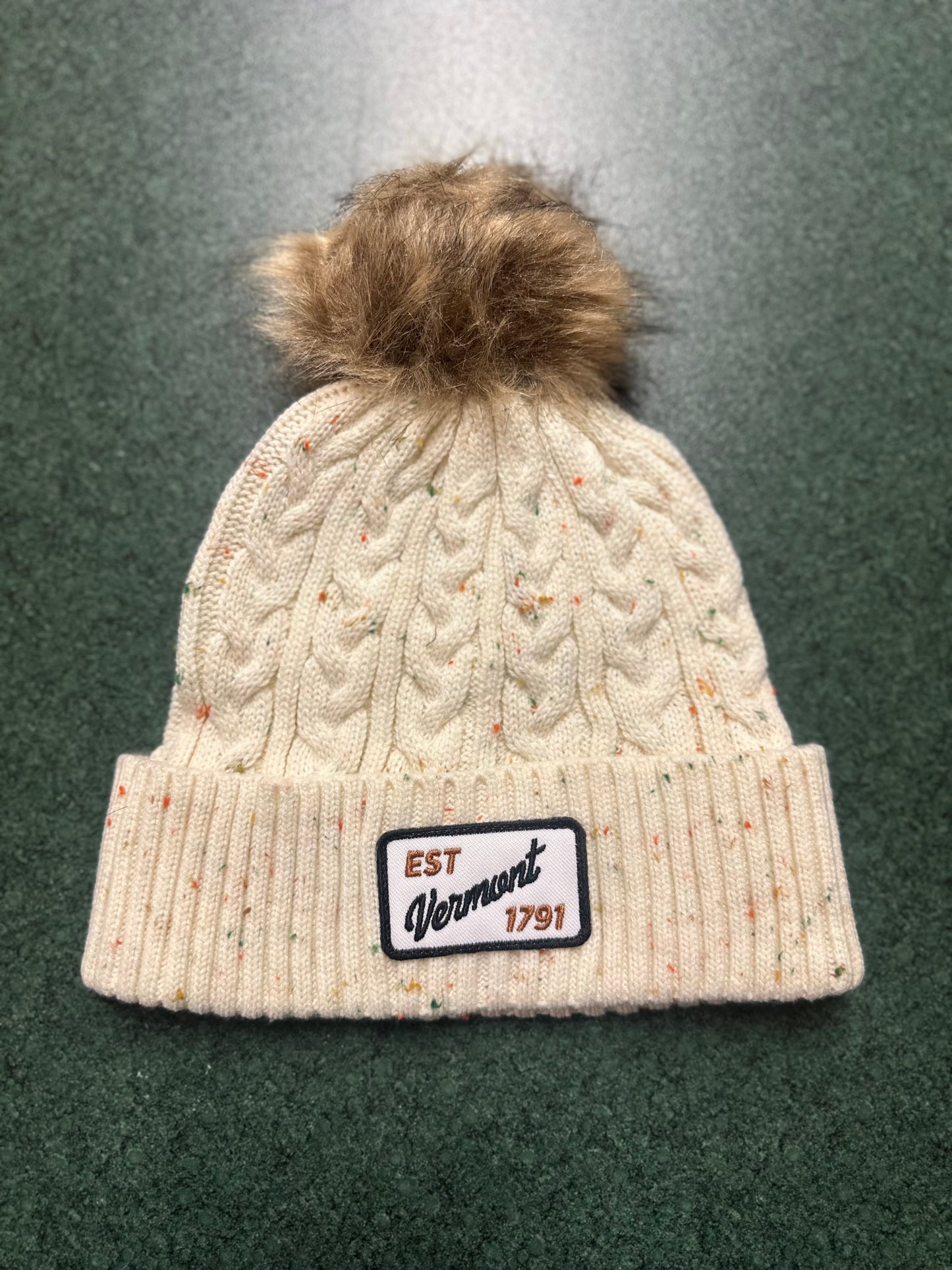 Ivory Speckled Beanie With Pompom
