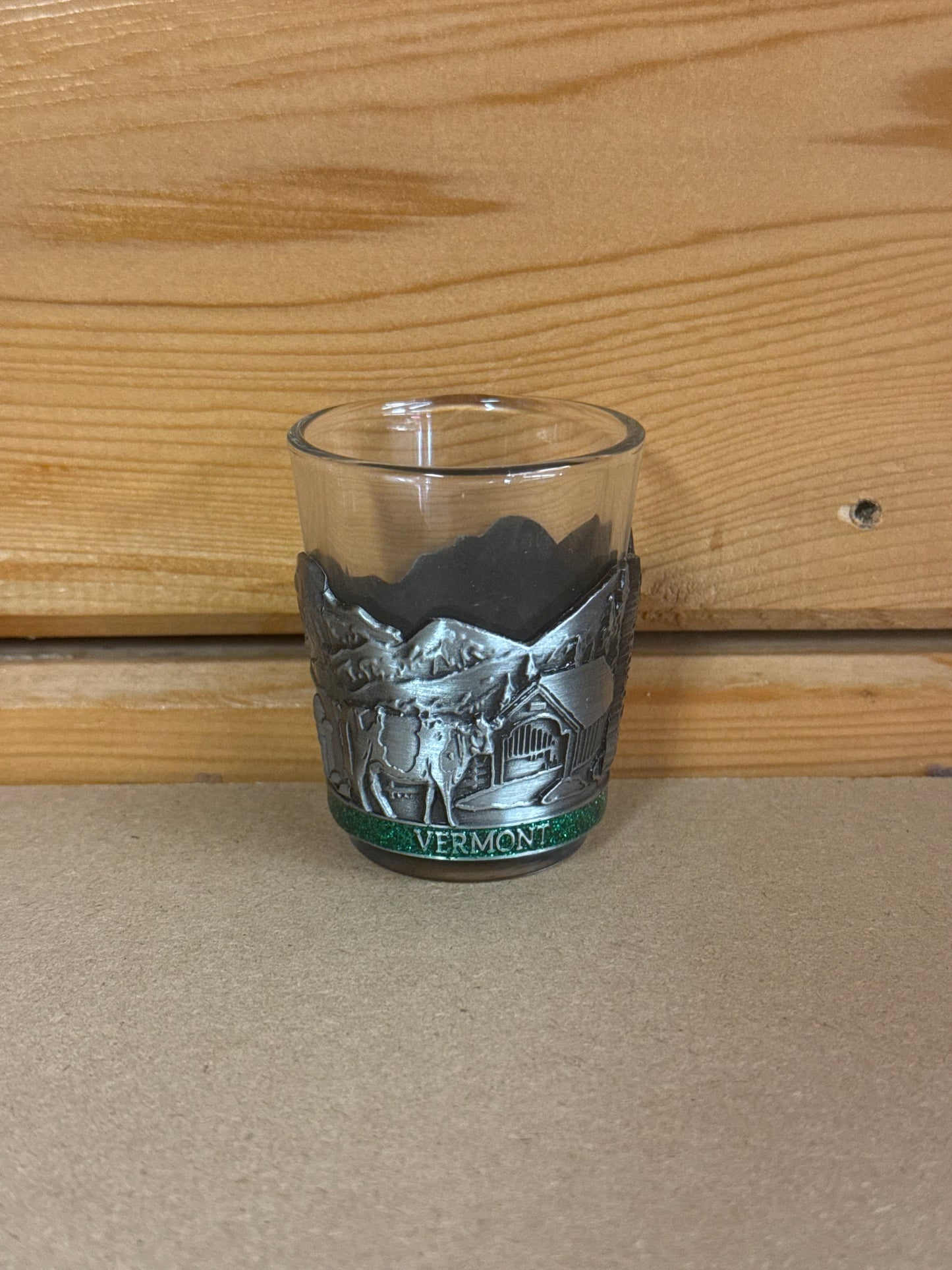 Pewter With Green Band Shot Glass