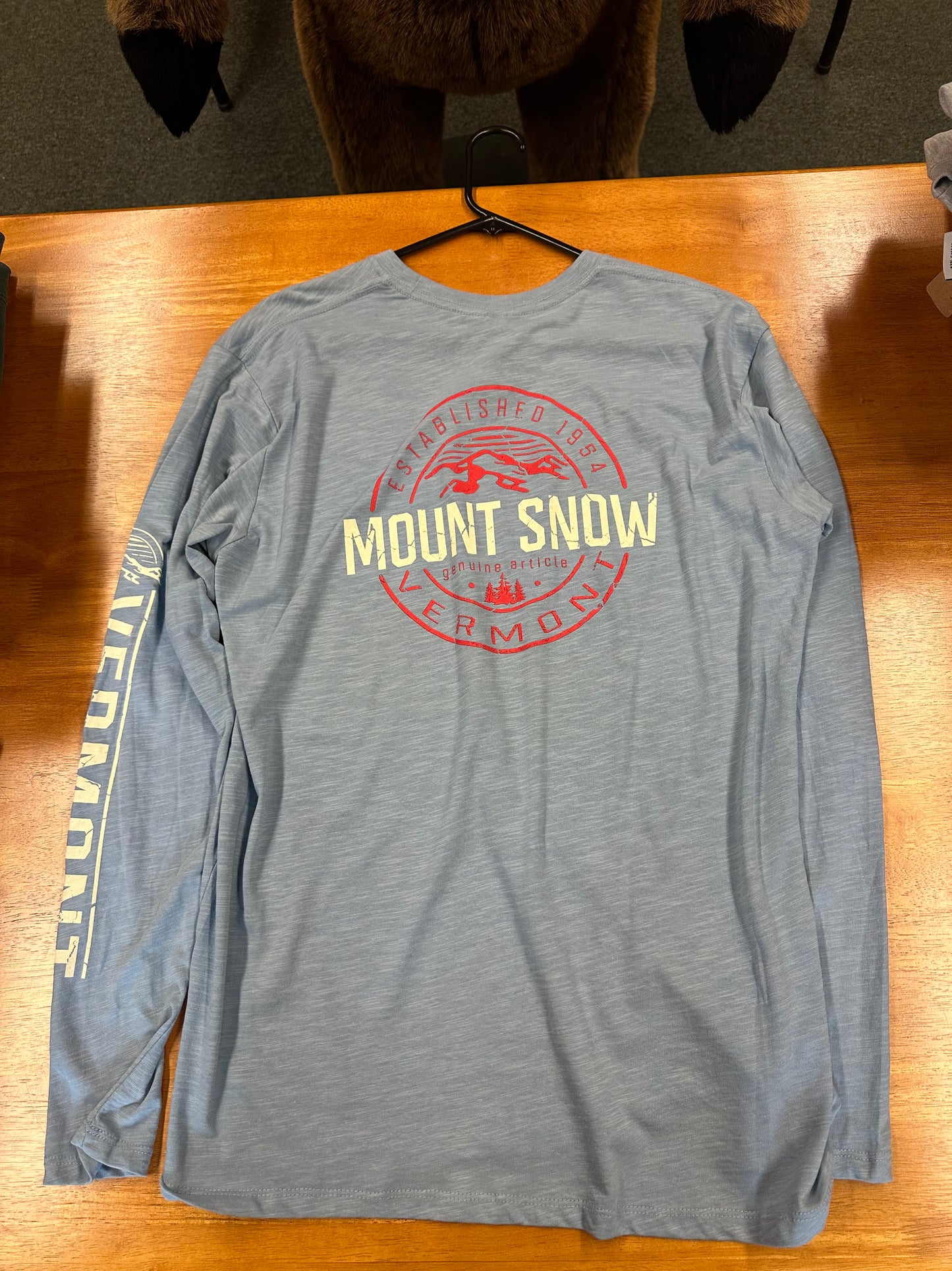 Mount Snow Circle Est 1954 Left Chest Left Sleeve Full Back Heather