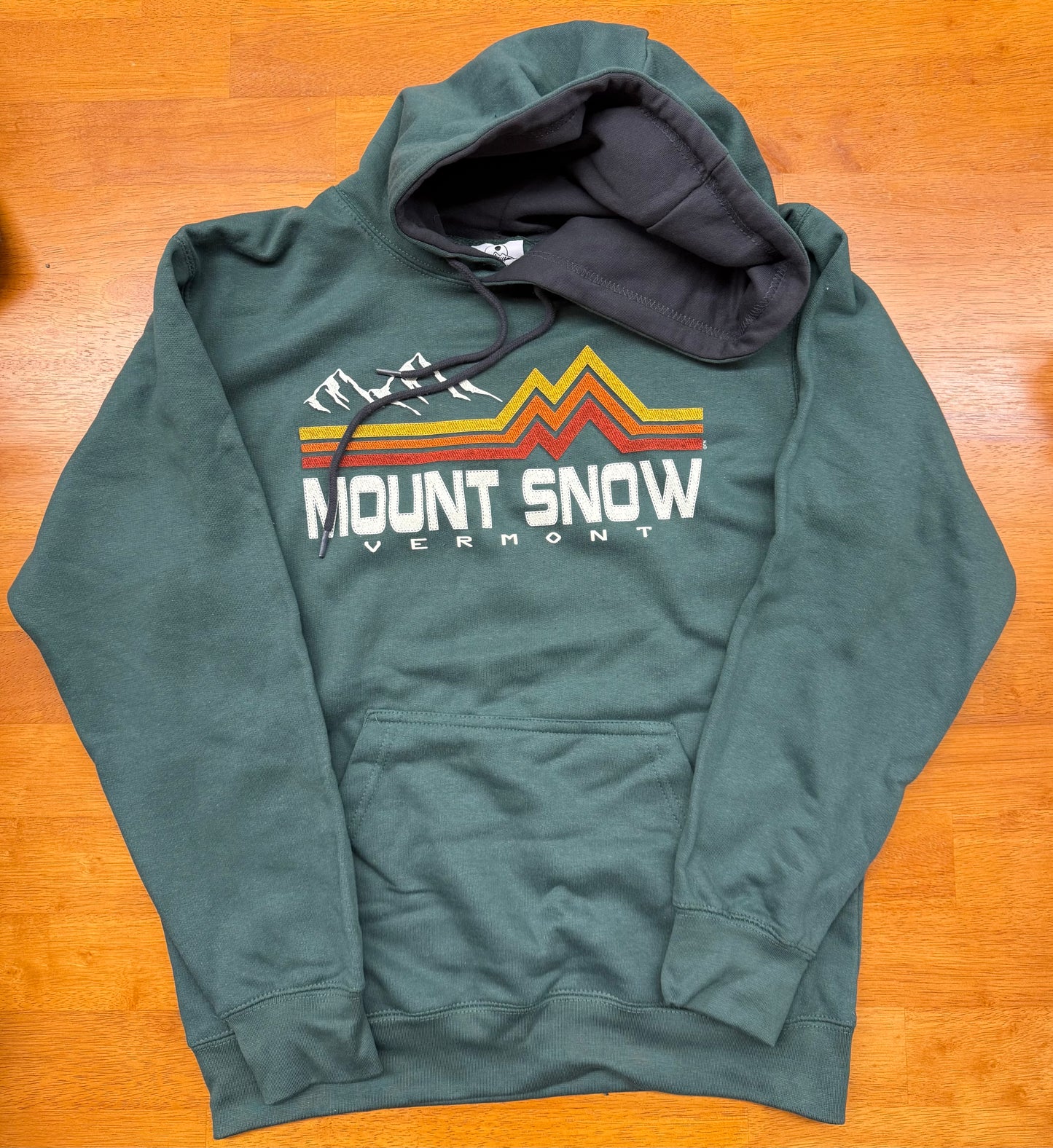 Mount Snow Vermont Three Striped Hoodie Color Hunter