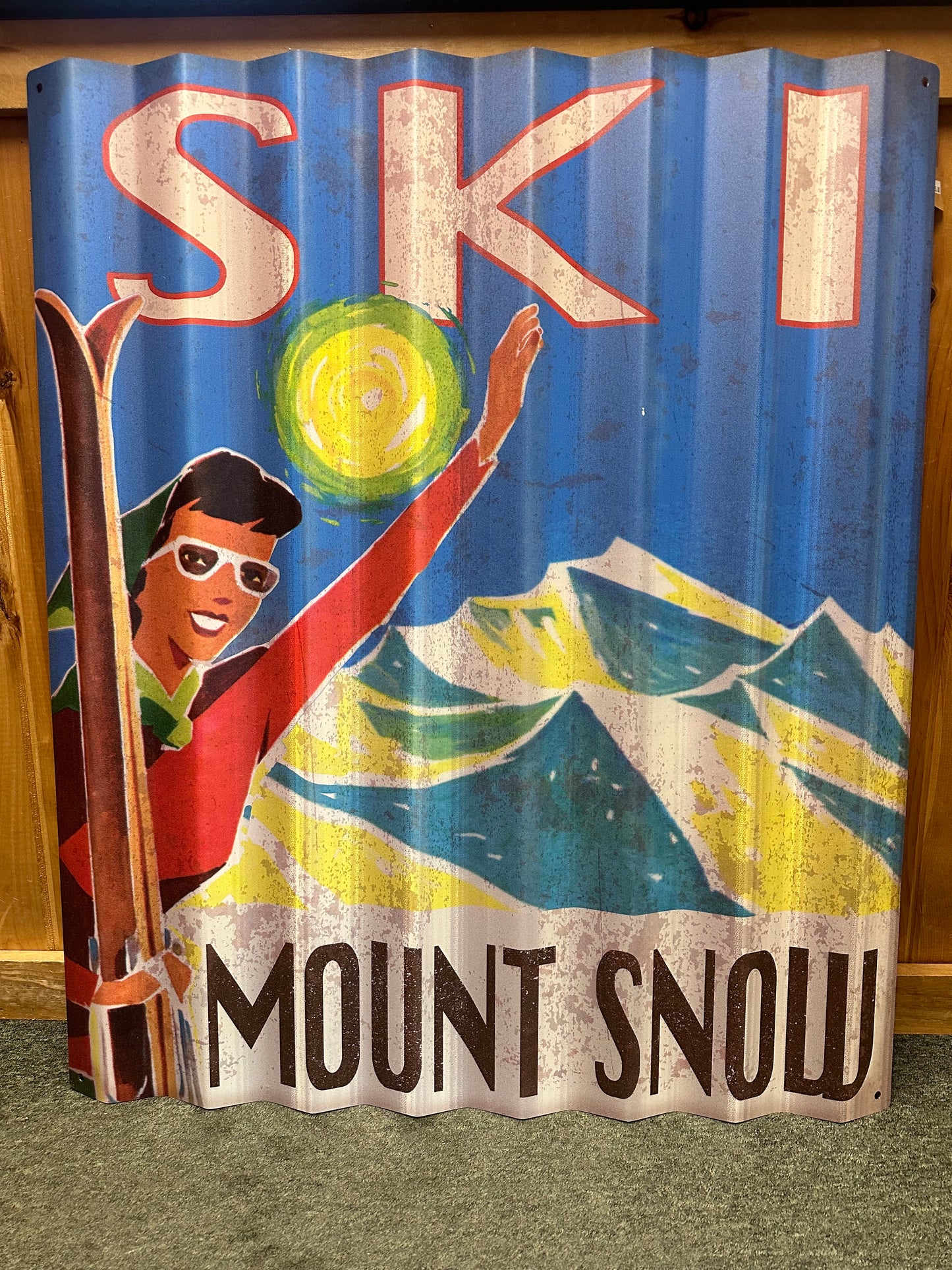 29 x 37.5 Metal Waving Female Skier Sign