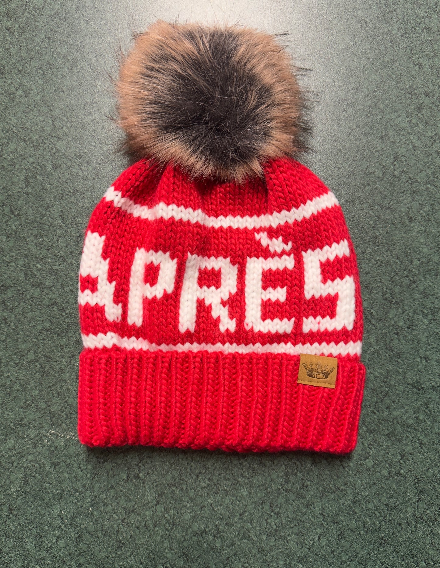 Red & White Apres Pom Hat