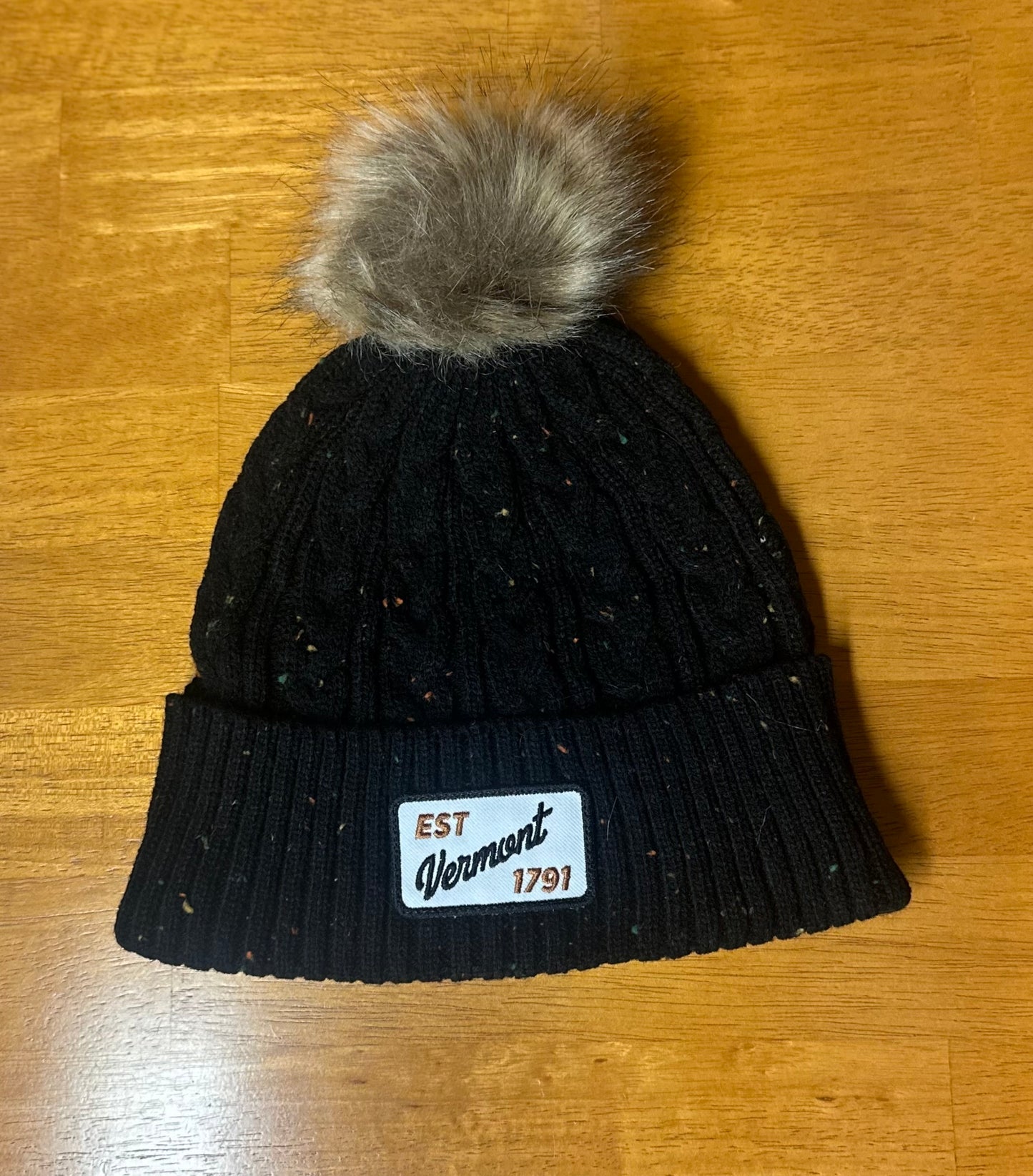 Black Speckled Beanie With Pompom