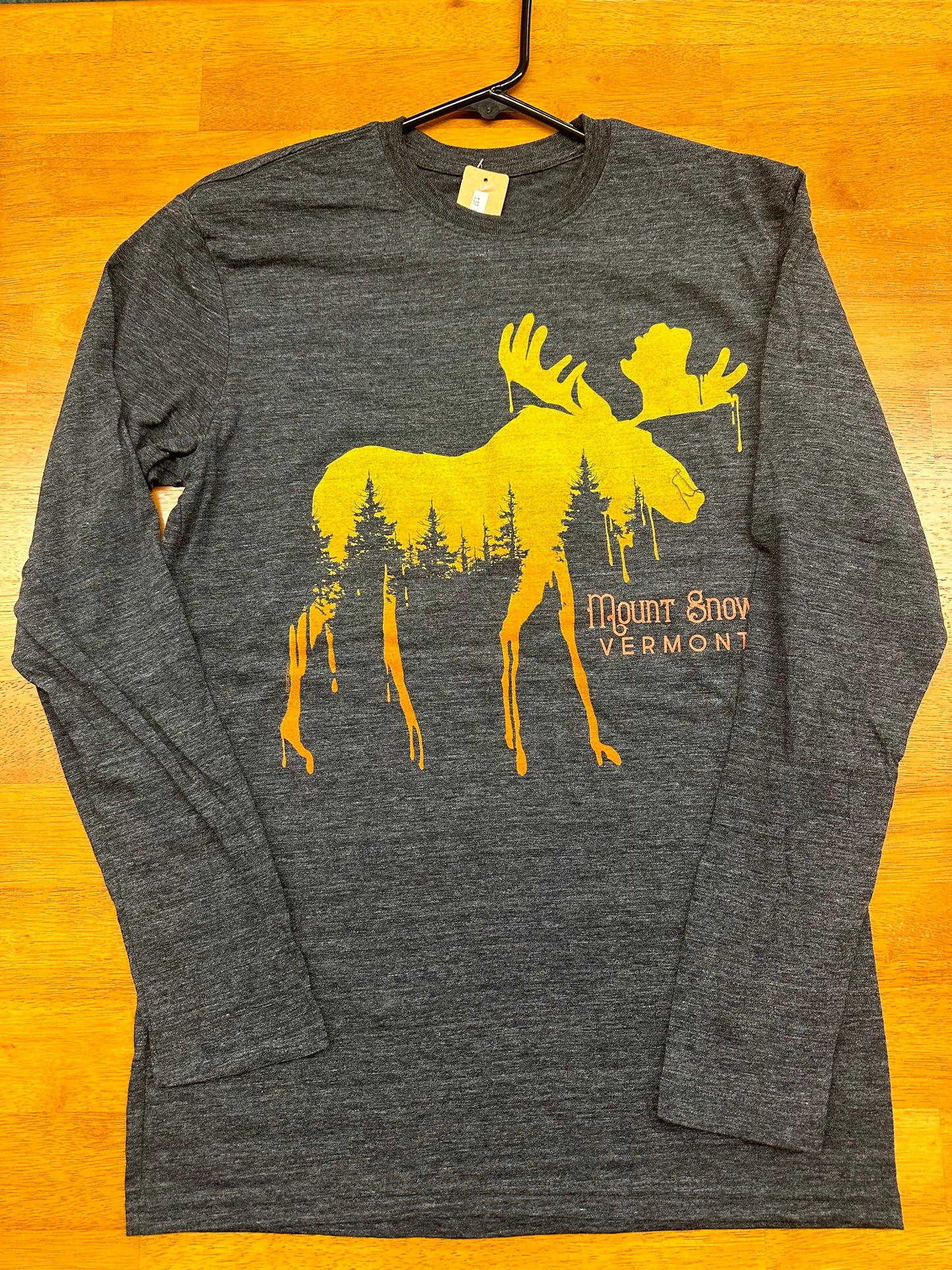 Pine Drop Mount Snow Moose Long Sleeve T Shirt Color Charcoal