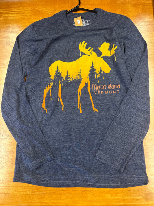 Pine Drop Mount Snow Moose Long Sleeve Shirt Color Navy