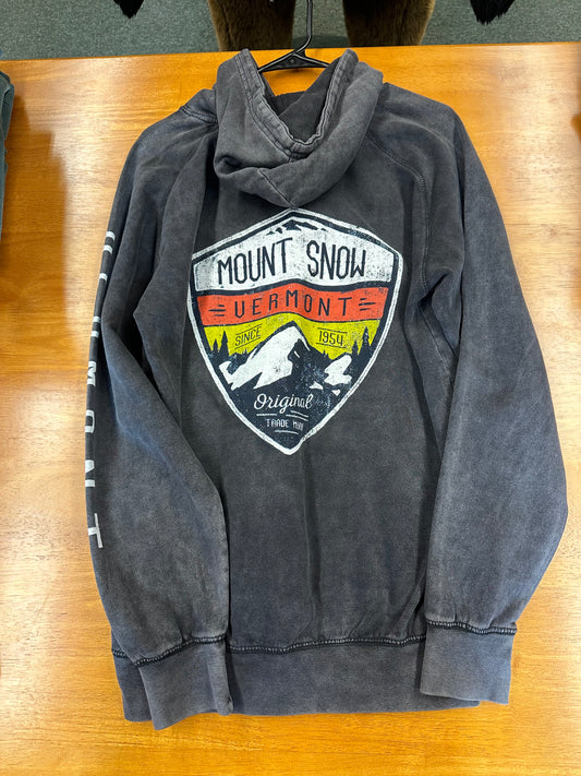 Mount Snow VT Hoodie Left Chest Left Sleeve Full Back