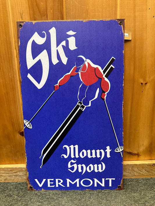 14 x 24 Metal Blue Skier Sign