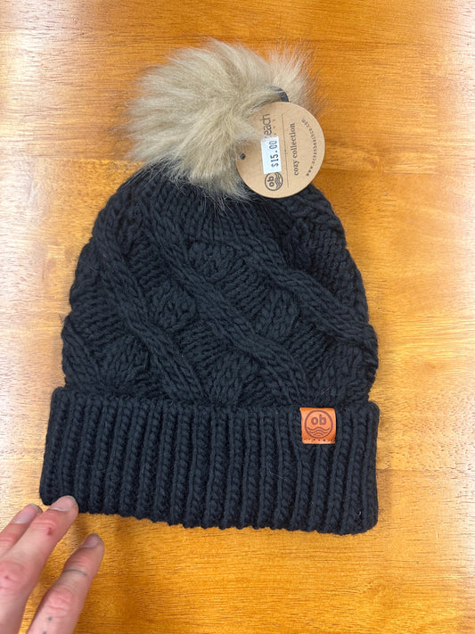 Soft Woman's Classic Beanie With Faux Pompom Color Black