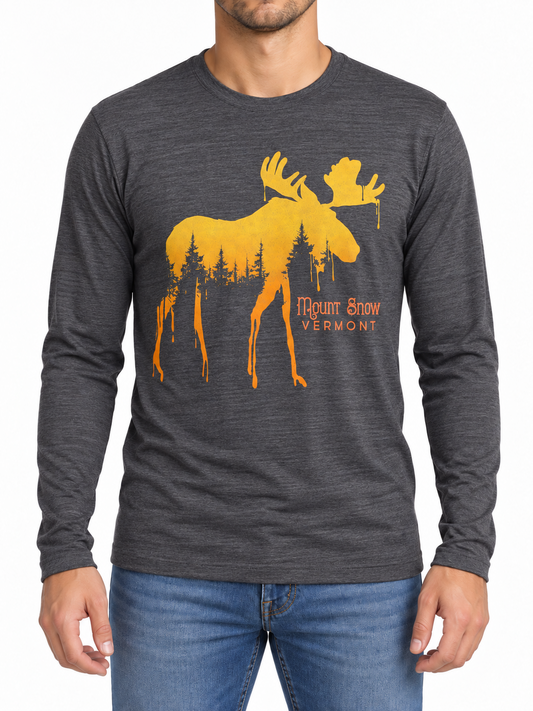 Pine Drop Mount Snow Moose Long Sleeve T Shirt Color Charcoal