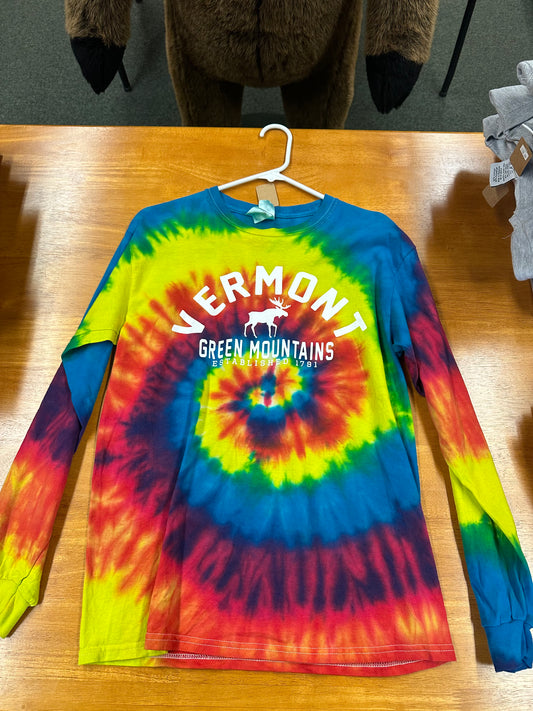 Vermont Green Mountain Est 1791 Long Sleeve Tie Dye