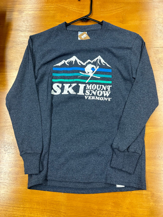 Youth Jumping Skiier Mount Snow Full Front Long Sleeve Heather