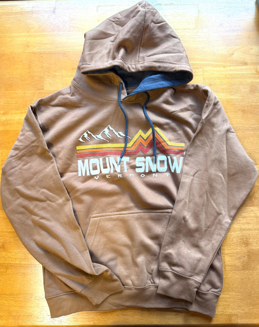 Mount Snow Vermont Three Striped Hoodie Color Camel