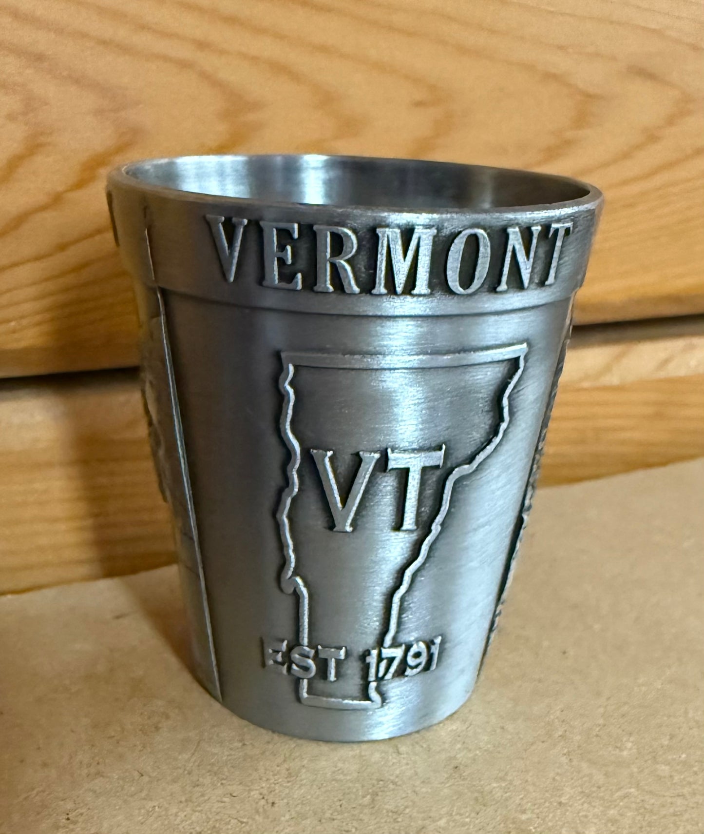 Pewter Shot Glass With Vermont Motif