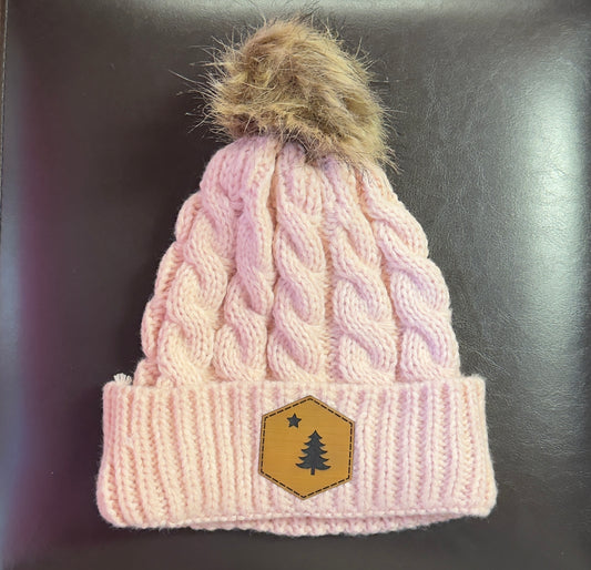 Pine Leather Patch Beanie Color Pink