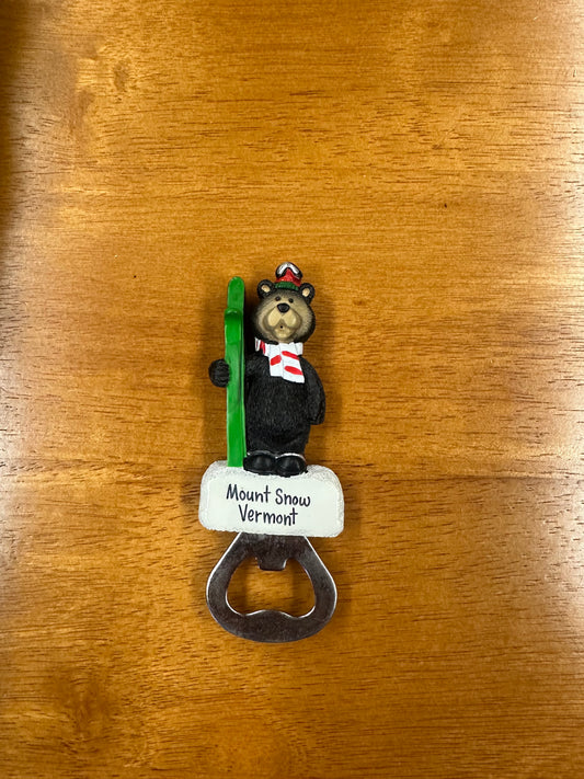 Mount Snow Bear With Skiis Bottle Opener Magnet
