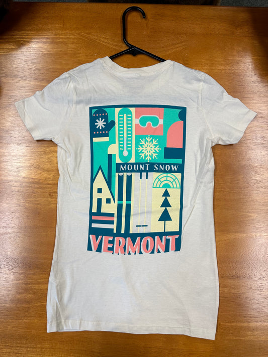 Mount Snow Vermont Mountain Poster T Shirt Color Vintage White