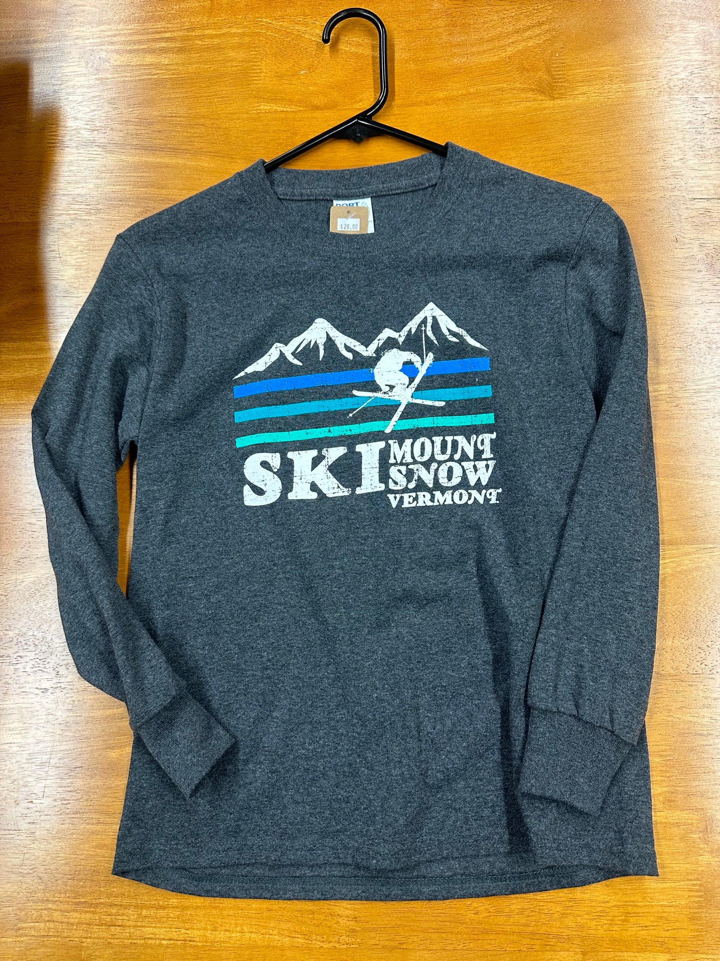 Youth Jumping Skiier Mount Snow Full Front Long Sleeve Heather