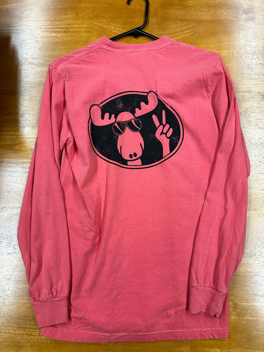 Cool As A Moose Left Chest Full Back Flamingo Long Sleeve Shirt