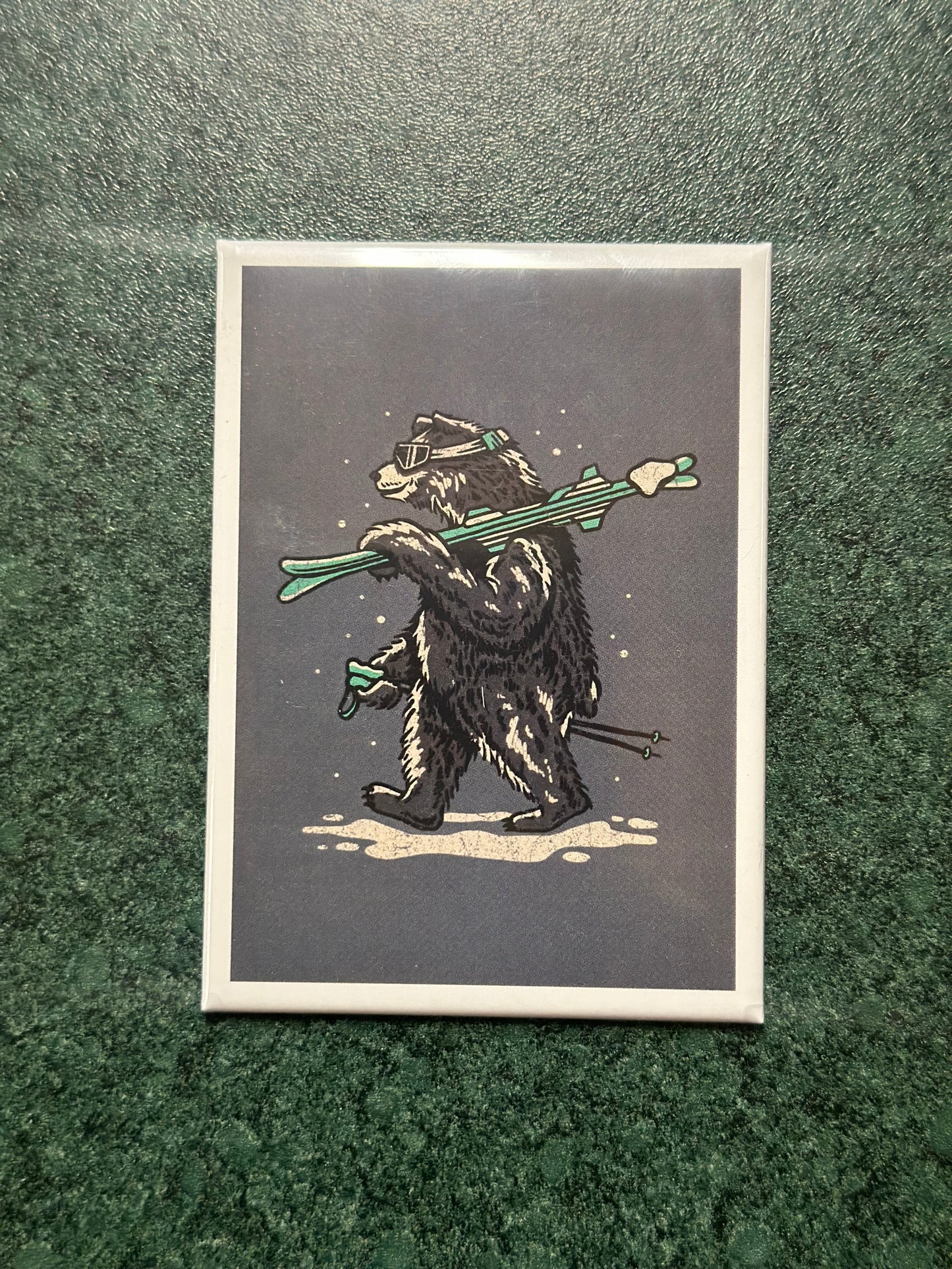 Black Bear With Skis Magnet