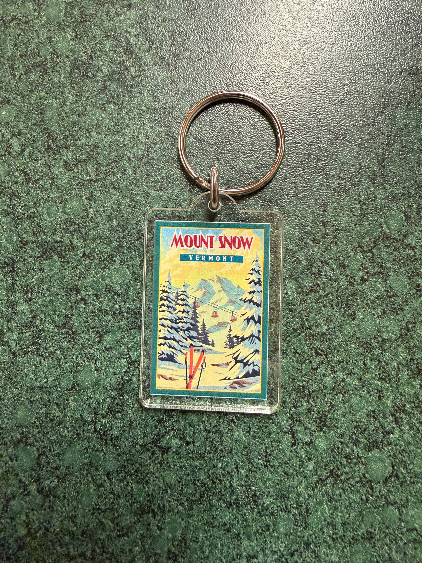 Mount Snow Winter Ski Poster Keychain