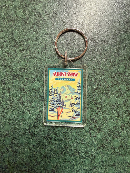 Mount Snow Winter Ski Poster Keychain