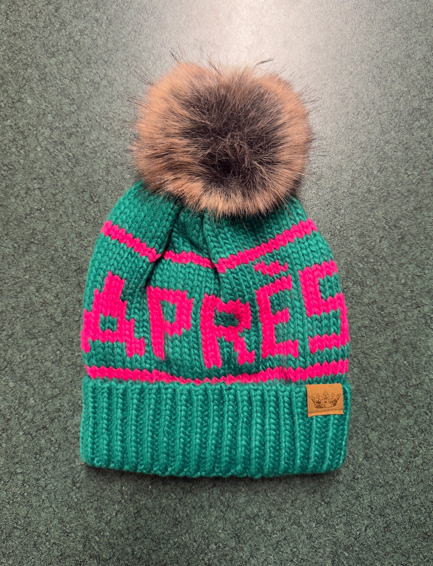 Green & Pink Apres Pom Hat