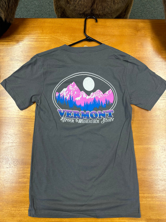 Retro Oval Vermont V Neck T Shirt Color Asphalt