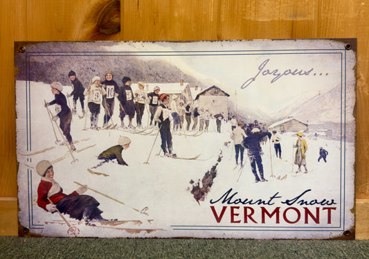 Joyous Skiing - Wood & Metal Wall Art - Metal / 24" x 14"