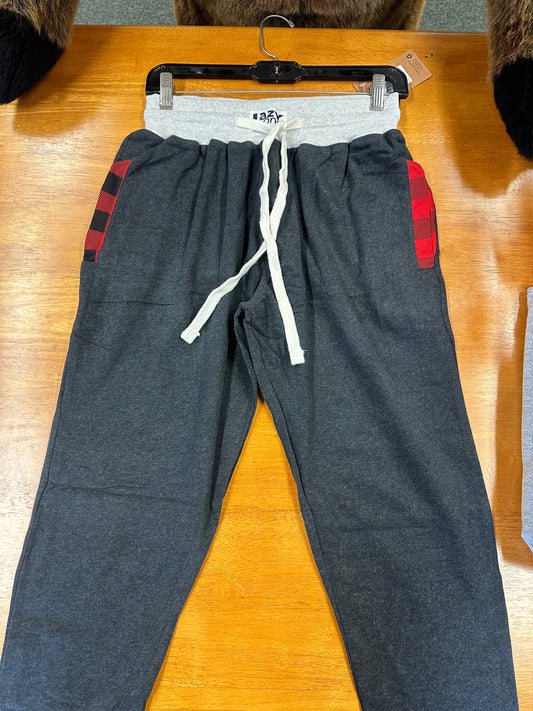 Moose Caboose Jogger Sweatpants Color Charcoal/ Plaid