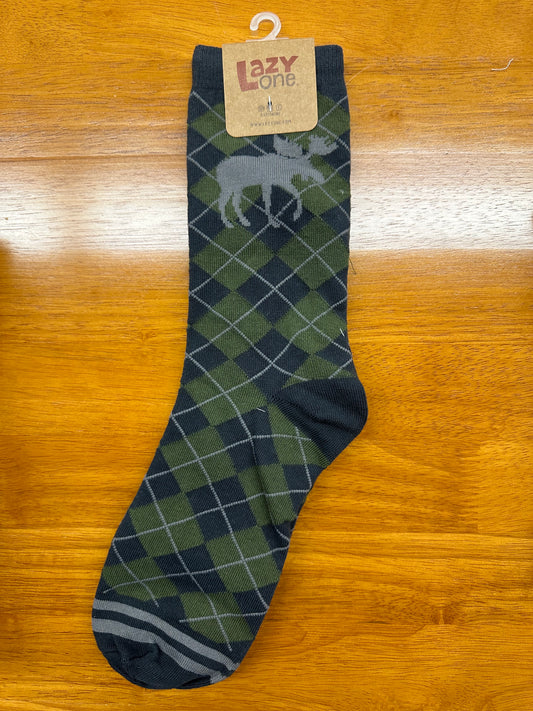 Green Argyle Moose Socks