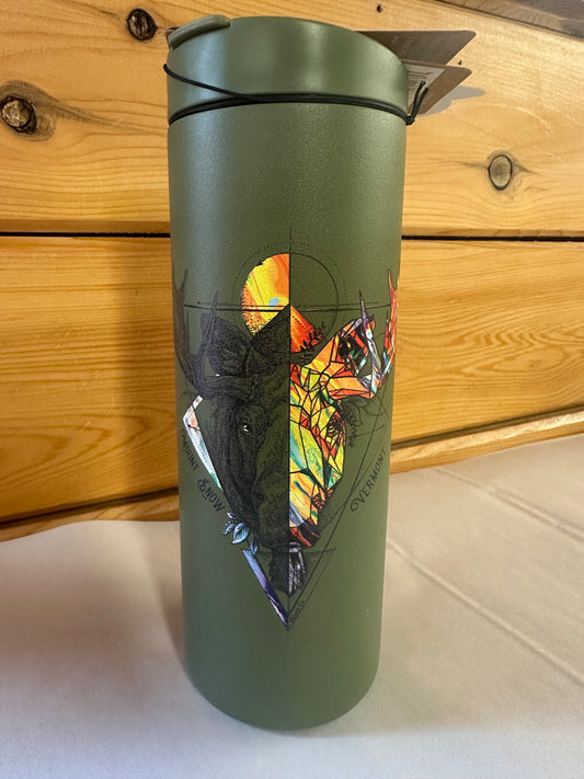 Geometric Moose Flip Top Water Bottle Color Forest Green