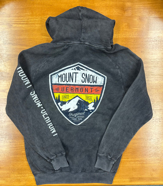 Mount Snow VT Hoodie Left Chest Left Sleeve Full Back Pre-Washed