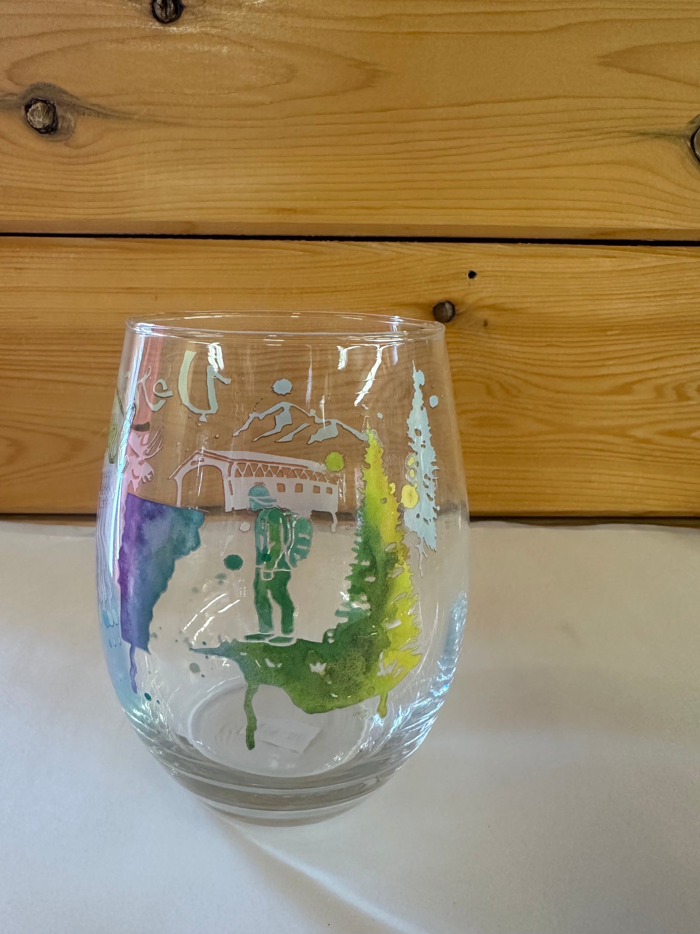 GLS114C Watercolor Drip Wine Glass