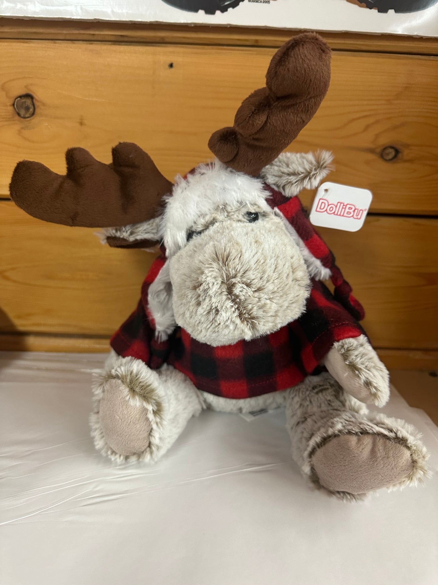 Plush Red Plaid Outfit Moose