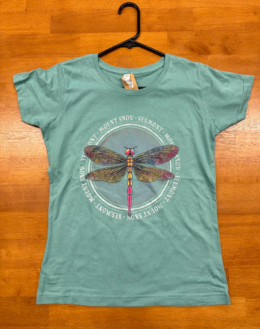 Mount Snow Vermont Dragonfly Womens T Shirt Color Turquoise